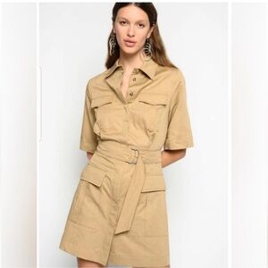 Pinko Tan Utility Safari Shirt Dress Belted Size Small